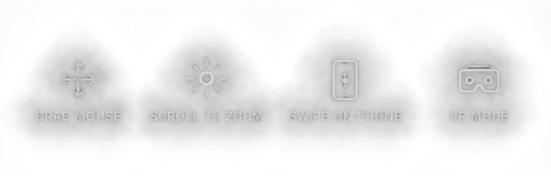 Drag mouse, scroll to zoom, swipe on phone, VR mode